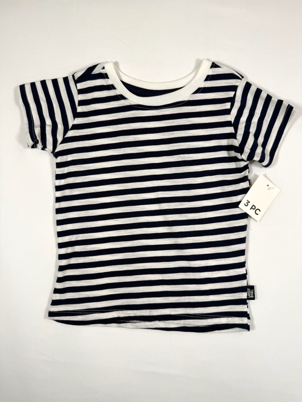 NWT LANDS’ END Navy White Striped Tee Shirt‎ Toddler Girls 4T Coastal Classic